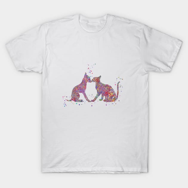 Cat and dog kissing T-Shirt by RosaliArt